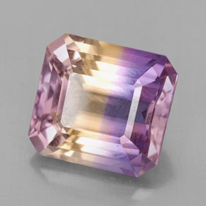 Ametrino bicolor natural 6,91ct, corte esmeralda, VVS