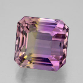Ametrino bicolor natural 8,35ct, corte esmeralda, VVS
