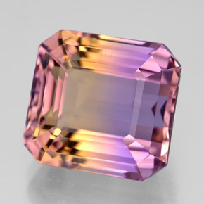 Ametrino bicolor natural 10,74ct, corte esmeralda, VVS