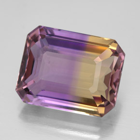 Ametrino bicolor natural 9,07ct, corte esmeralda, VVS