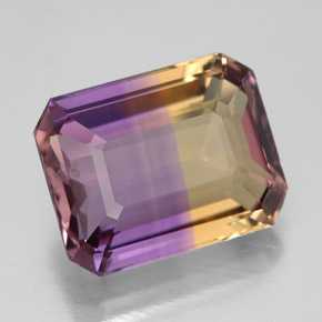 Ametrino bicolor natural 9,07ct, corte esmeralda, VVS