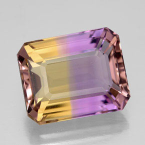 Ametrino bicolor natural 8,63ct, corte esmeralda, IF