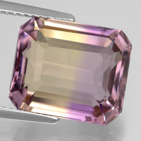 Ametrino bicolor natural 7,85ct, corte esmeralda, VVS