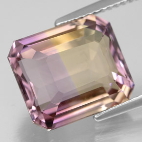 Ametrino bicolor natural 7,85ct, corte esmeralda, VVS