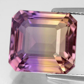 Ametrino bicolor natural 9,04ct, corte esmeralda, VVS