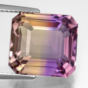 Ametrino bicolor natural 9,04ct, corte esmeralda, VVS
