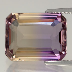 Ametrino bicolor natural 7,91ct, corte esmeralda, VVS-VS