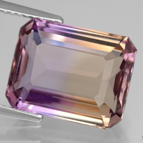 Ametrino bicolor natural 7,91ct, corte esmeralda, VVS-VS