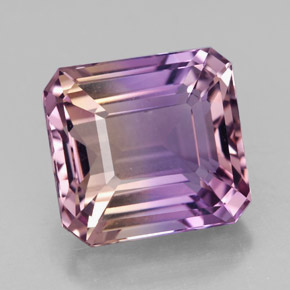 Ametrino bicolor natural 9,87ct, corte esmeralda, VVS