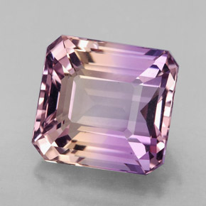Ametrino bicolor natural 9,87ct, corte esmeralda, VVS