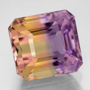 Ametrino bicolor natural 10,62ct, corte esmeralda, VVS