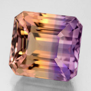 Ametrino bicolor natural 10,62ct, corte esmeralda, VVS