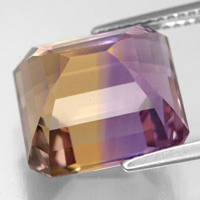 Ametrino bicolor natural 10,62ct, corte esmeralda, VVS