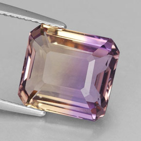 Ametrino bicolor natural 5,25ct, corte esmeralda, VVS