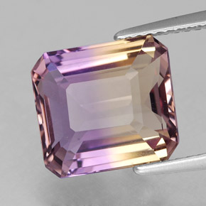 Ametrino bicolor natural 5,25ct, corte esmeralda, VVS