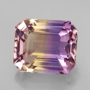 Ametrino bicolor natural 8,32ct, corte esmeralda, VVS