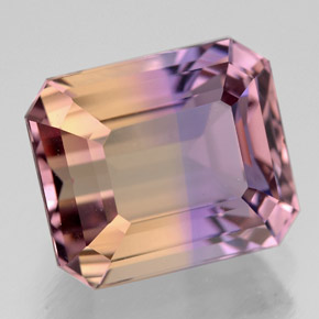 Ametrino bicolor natural 8,48ct, corte esmeralda, VVS
