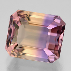 Ametrino bicolor natural 8,48ct, corte esmeralda, VVS