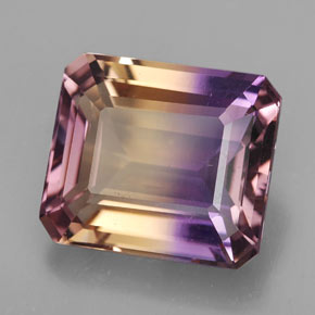 Ametrino bicolor natural 10,02ct, corte esmeralda, VVS