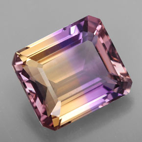 Ametrino bicolor natural 10,02ct, corte esmeralda, VVS