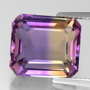 Ametrino bicolor natural 7,95ct, corte esmeralda, VVS