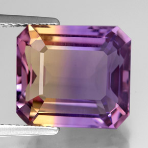 Ametrino bicolor natural 7,95ct, corte esmeralda, VVS