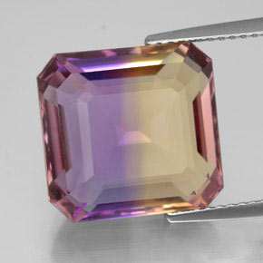 Ametrino bicolor natural 11,38ct, corte esmeralda, VVS