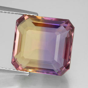 Ametrino bicolor natural 11,38ct, corte esmeralda, VVS
