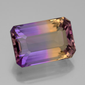 Ametrino bicolor natural 6,91ct, corte esmeralda, VVS
