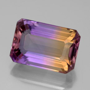 Ametrino bicolor natural 6,91ct, corte esmeralda, VVS
