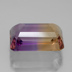 Ametrino bicolor natural 6,91ct, corte esmeralda, VVS