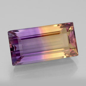 Ametrino bicolor natural 7,46ct, baguete, VVS-VS