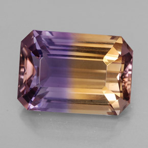 Ametrino bicolor natural 9,44ct, corte esmeralda, VVS
