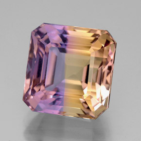 Ametrino bicolor natural 7,68ct, corte esmeralda, VVS