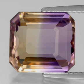 Ametrino bicolor natural 7,02ct, corte esmeralda, VVS