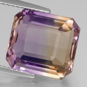 Ametrino bicolor natural 7,02ct, corte esmeralda, VVS