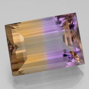 Ametrino bicolor natural 9,69ct, baguete, VVS
