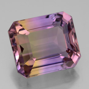 Ametrino bicolor natural 9,78ct, corte esmeralda, VVS