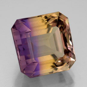 Ametrino bicolor natural 12,20ct, corte esmeralda, VVS