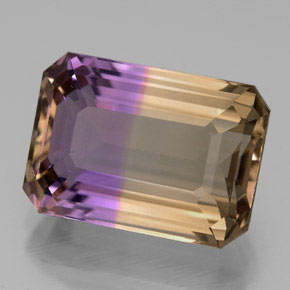 Ametrino bicolor natural 8,67ct, corte esmeralda, VVS