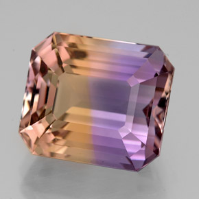 Ametrino bicolor natural 9,48ct, corte esmeralda, VVS