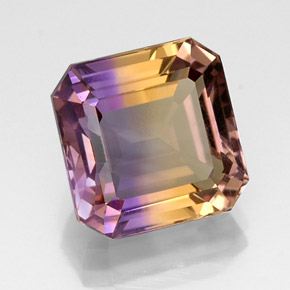 Ametrino bicolor natural 10,91ct, corte esmeralda, VVS