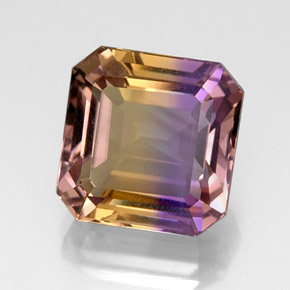 Ametrino bicolor natural 10,91ct, corte esmeralda, VVS