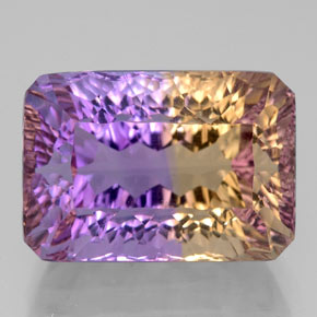 Ametrino bicolor natural 10,80ct, corte esmeralda, VVS