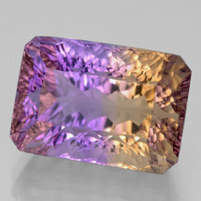 Ametrino bicolor natural 10,80ct, corte esmeralda, VVS