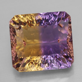 Ametrino bicolor natural 13,32ct, corte esmeralda, VVS