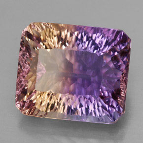 Ametrino bicolor natural 13,10ct, corte esmeralda, VVS