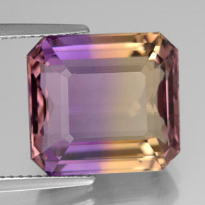Ametrino bicolor natural 11,07ct, corte esmeralda, VS