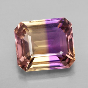 Ametrino bicolor natural 6,19ct, corte esmeralda, VVS