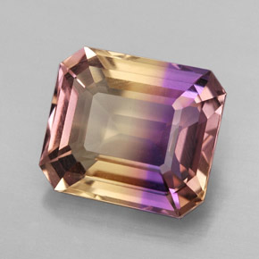 Ametrino bicolor natural 6,19ct, corte esmeralda, VVS
